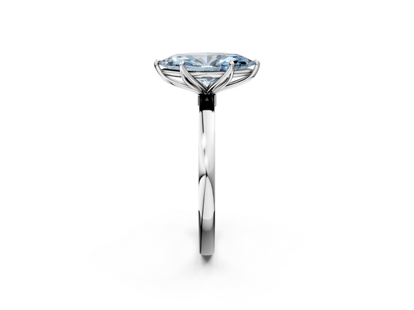 White gold Fancy Blue Marquise  Solitaire Diamond Ring with Thin Band and Four-Prong Setting