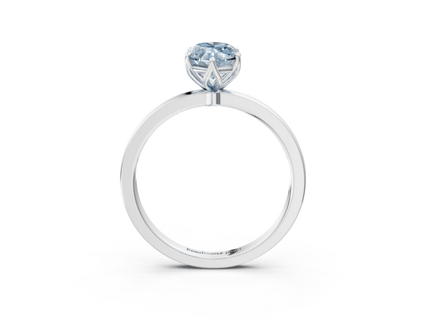 White gold Fancy Blue Marquise  Solitaire Diamond Ring with Thin Band and Four-Prong Setting