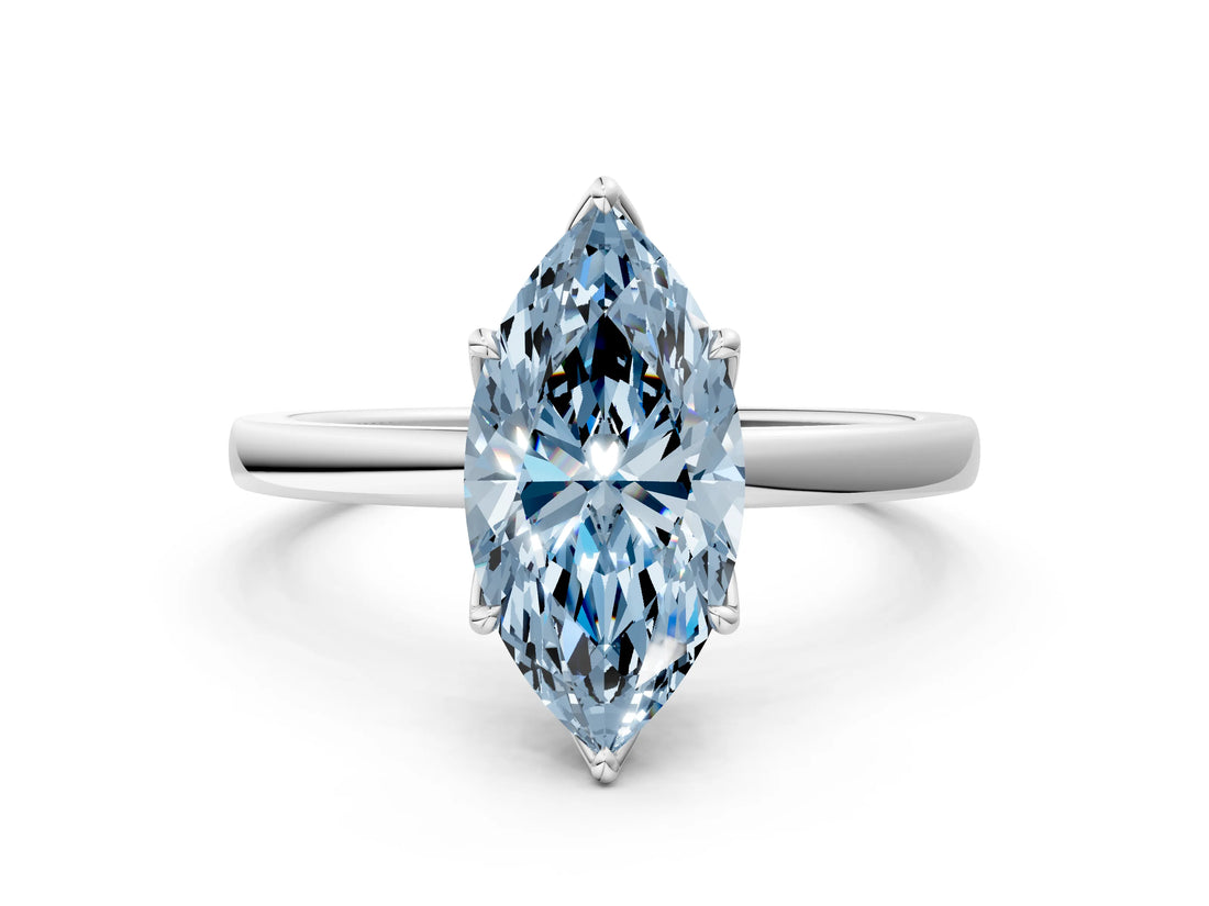 White gold Fancy Blue Marquise  Solitaire Diamond Ring with Thin Band and Four-Prong Setting_72