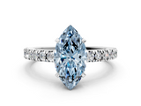 White gold Fancy Blue Marquise  Solitaire Diamond with Pavé Band and Four-Prong Setting_76