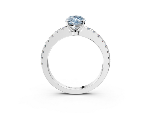 White gold Fancy Blue Marquise  Solitaire Diamond with Pavé Band and Four-Prong Setting