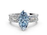 10K White Gold 2.65 Carat Blue VVS2 Marquise Diamond Solitaire Ring with Pavé and Channel Set Band