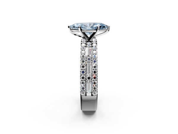 10K White Gold 2.65 Carat Blue VVS2 Marquise Diamond Solitaire Ring with Pavé and Channel Set Band