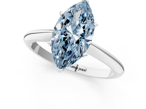White gold Fancy Blue Marquise  Solitaire Engagement Ring with Classic Band and Four-Prong Setting_88