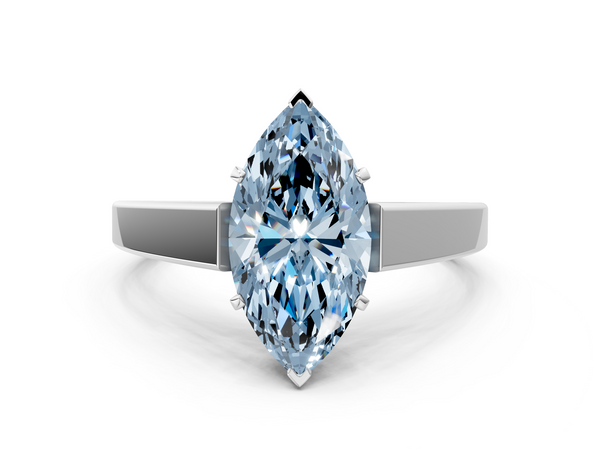 White gold Fancy Blue Marquise  Solitaire Engagement Ring with Four-Prong Setting and Tapered Band
