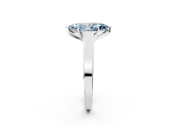 White gold Fancy Blue Marquise  Solitaire Engagement Ring with Four-Prong Setting and Tapered Band
