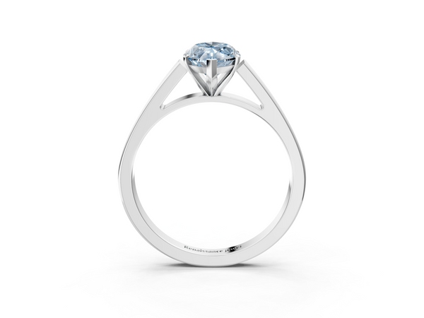 White gold Fancy Blue Marquise  Solitaire Engagement Ring with Four-Prong Setting and Tapered Band