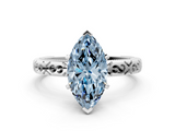 White gold Fancy Blue Marquise  Solitaire Engagement Ring with Scrollwork Band and Four-Prong Setting_130