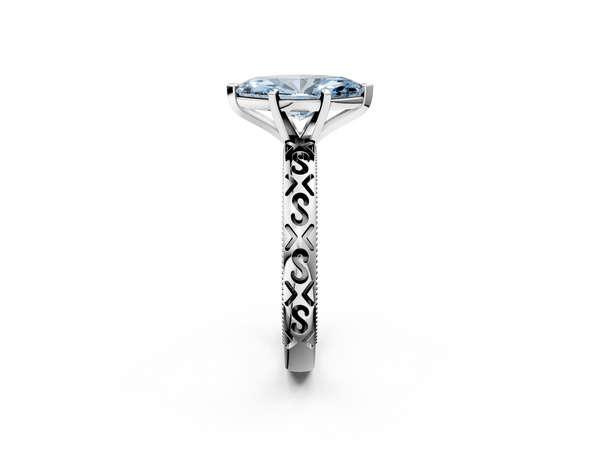 White gold Fancy Blue Marquise  Solitaire Engagement Ring with Scrollwork Band and Four-Prong Setting