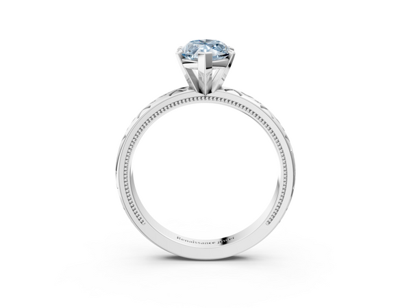 White gold Fancy Blue Marquise  Solitaire Engagement Ring with Scrollwork Band and Four-Prong Setting