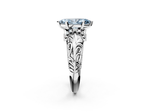 White gold Fancy Blue Marquise  Solitaire Filigree Engagement Ring with Halo and Prong Setting_82