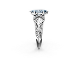 White gold Fancy Blue Marquise  Solitaire Filigree Engagement Ring with Halo and Prong Setting_83