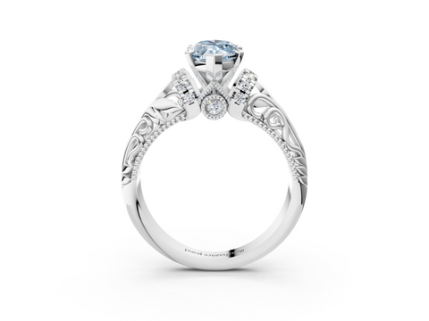 White gold Fancy Blue Marquise  Solitaire Filigree Engagement Ring with Halo and Prong Setting_83