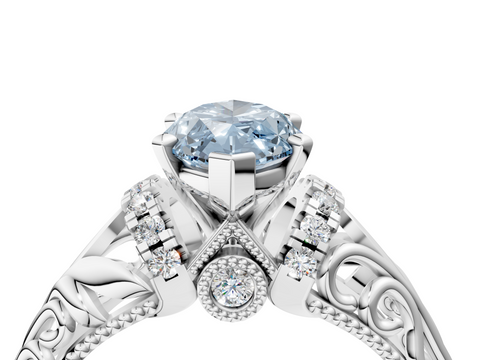 White gold Fancy Blue Marquise  Solitaire Filigree Engagement Ring with Halo and Prong Setting_84