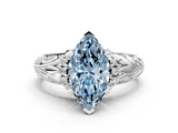 White gold Fancy Blue Marquise  Solitaire Filigree Engagement Ring with Halo and Prong Setting_92