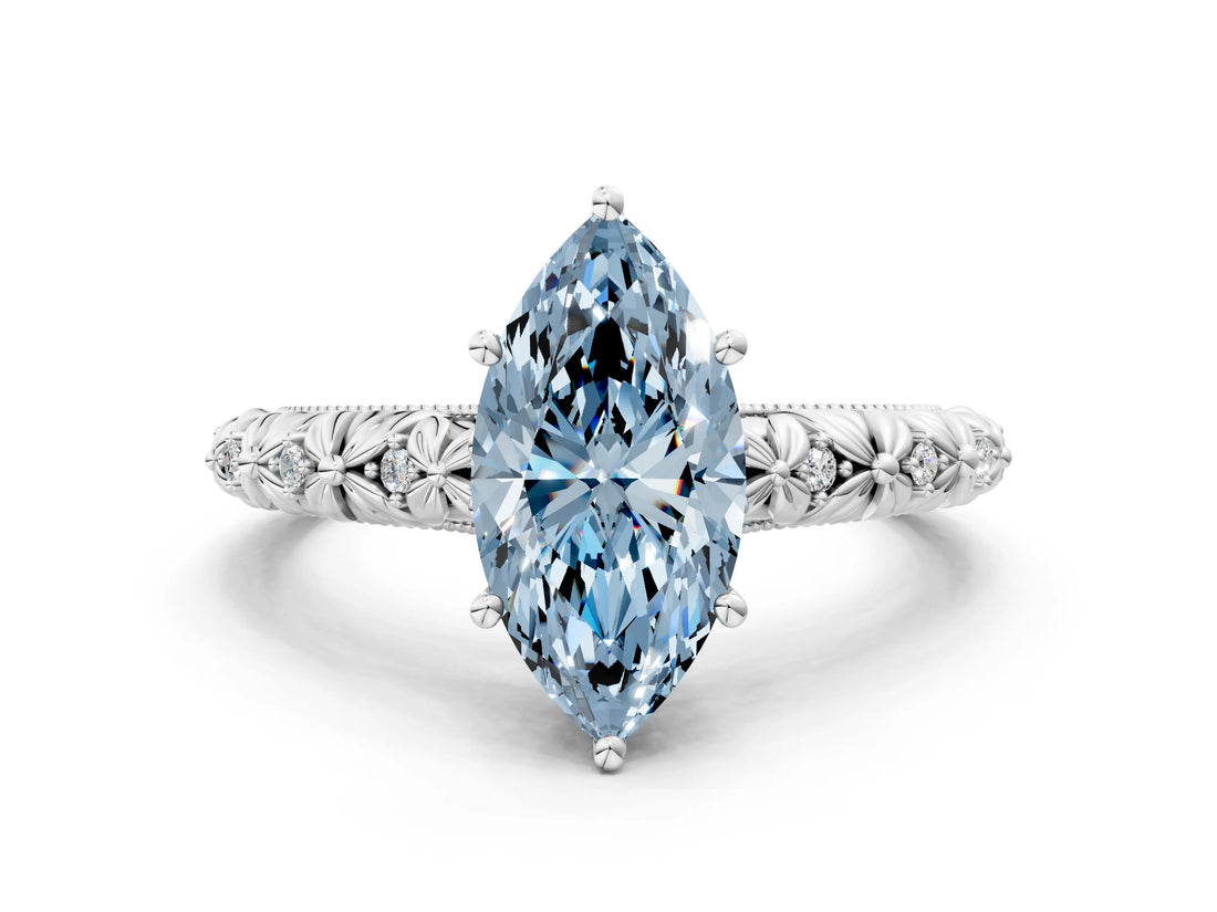 White gold Fancy Blue Marquise  Solitaire Floral Milgrain Engagement Ring_31