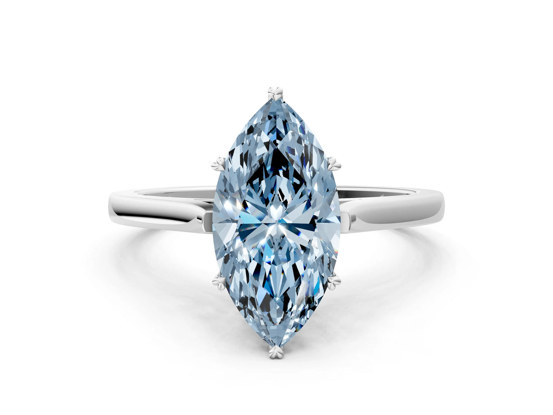 White gold Fancy Blue Marquise  Solitaire Heart Prong Engagement Ring with Tapered Band_54
