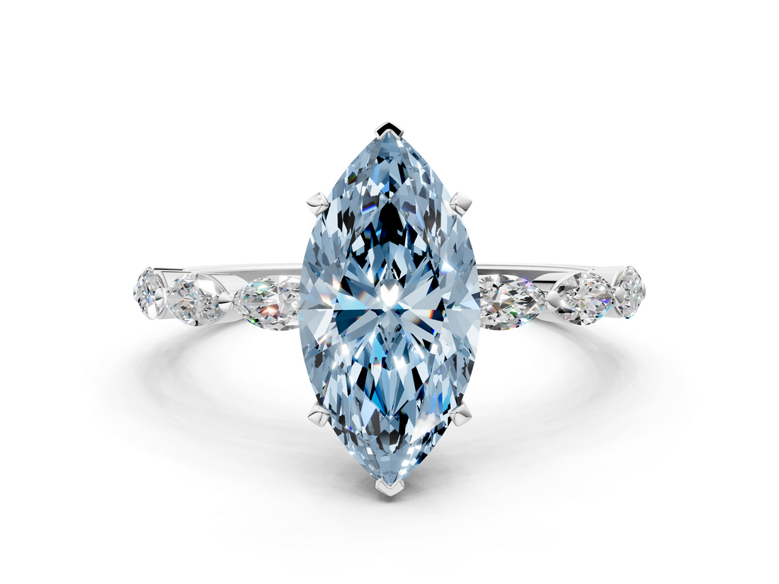 White gold Fancy Blue Marquise  Solitaire Marquise Side Stone Prong Setting Ring_44