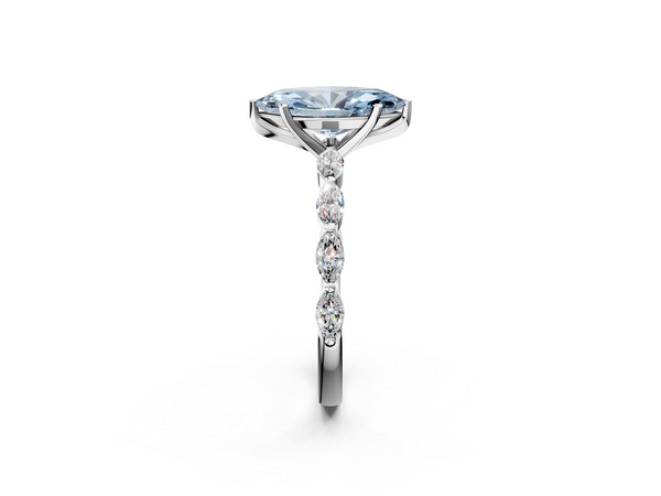 White gold Fancy Blue Marquise Cut Diamond Ring with Marquise Side Stones and Prong Setting