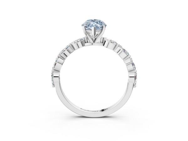 White gold Fancy Blue Marquise Cut Diamond Ring with Marquise Side Stones and Prong Setting