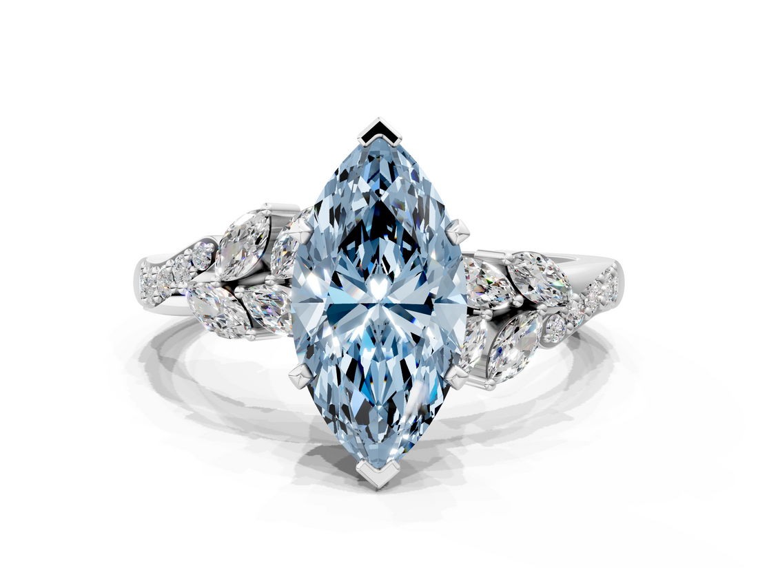 White gold Fancy Blue Marquise  Solitaire Marquise Twist Band with Six-Prong Setting_61