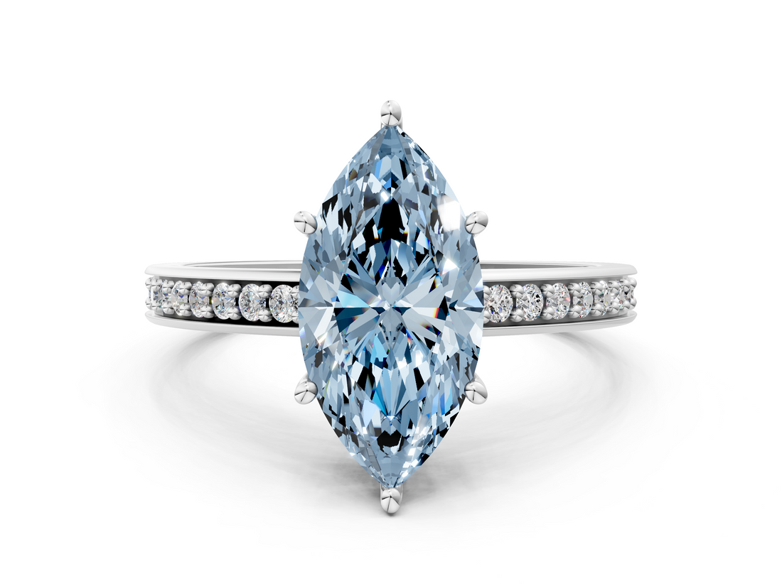 White gold Fancy Blue Marquise  Solitaire Pavé Band Prong Setting Ring_20