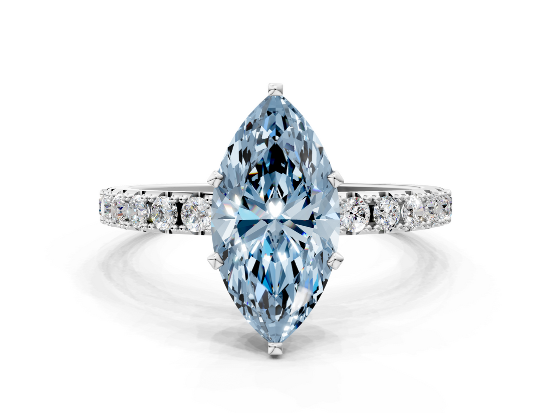 White gold Fancy Blue Marquise  Solitaire Pavé Band with Four-Prong Setting_204