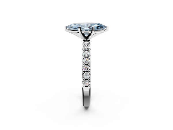 White gold Fancy Blue Marquise Cut Diamond Solitaire Pavé Band with Four-Prong Setting