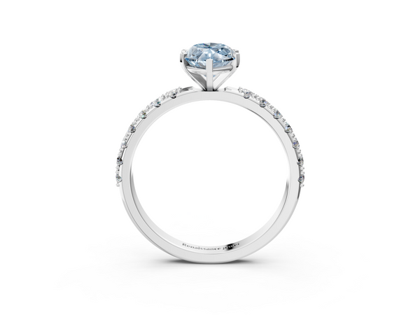 White gold Fancy Blue Marquise Cut Diamond Solitaire Pavé Band with Four-Prong Setting
