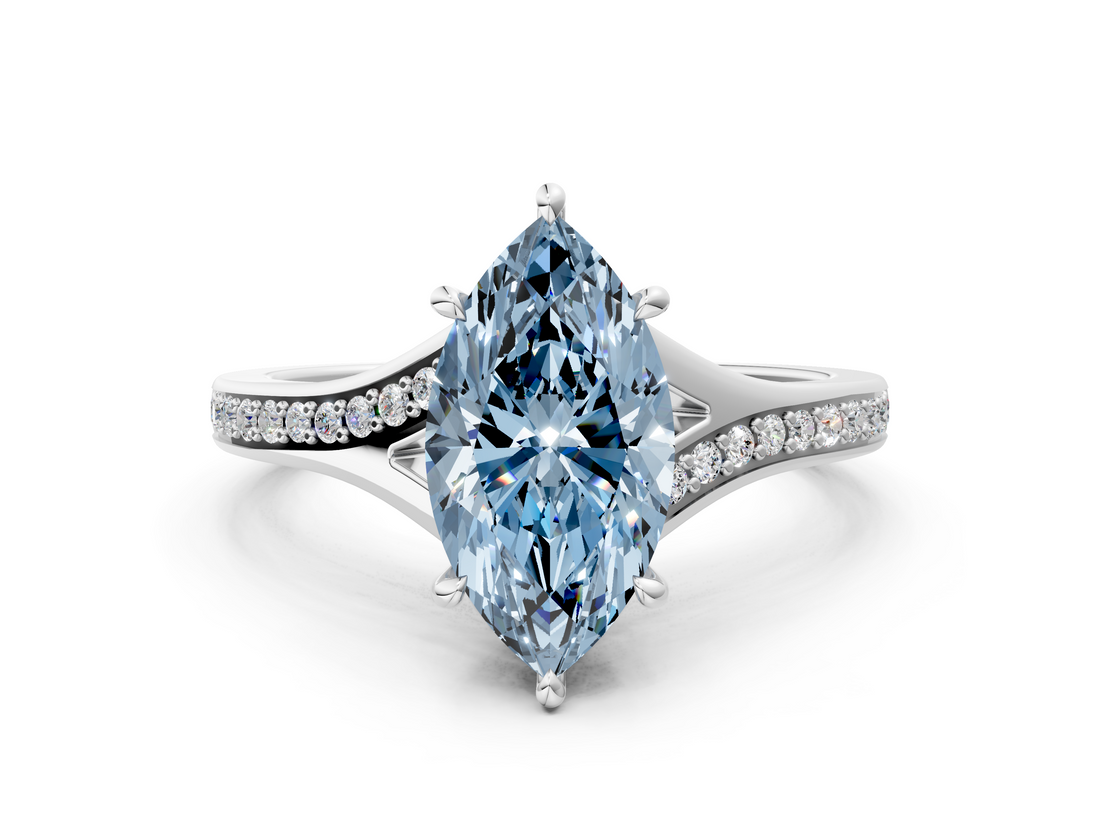 White gold Fancy Blue Marquise  Solitaire Pavé Band with Four-Prong Setting_45