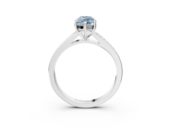 White gold Fancy Blue Marquise Cut Diamond Solitaire Ring with Pavé Band and Prong Setting