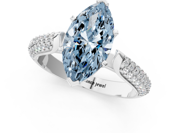 Platinum Fancy Blue Marquise  Diamond Solitaire Engagement Ring with Pavé Band and Four-Prong Setting