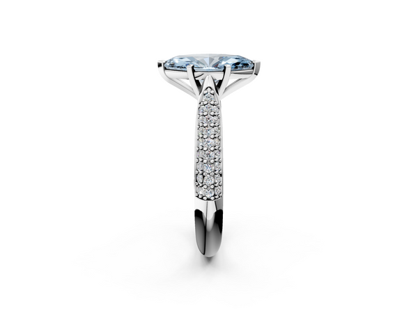 Platinum Fancy Blue Marquise  Diamond Solitaire Engagement Ring with Pavé Band and Four-Prong Setting