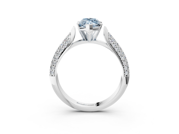 White gold Fancy Blue Marquise  Diamond Solitaire Engagement Ring with Pavé Band and Four-Prong Setting