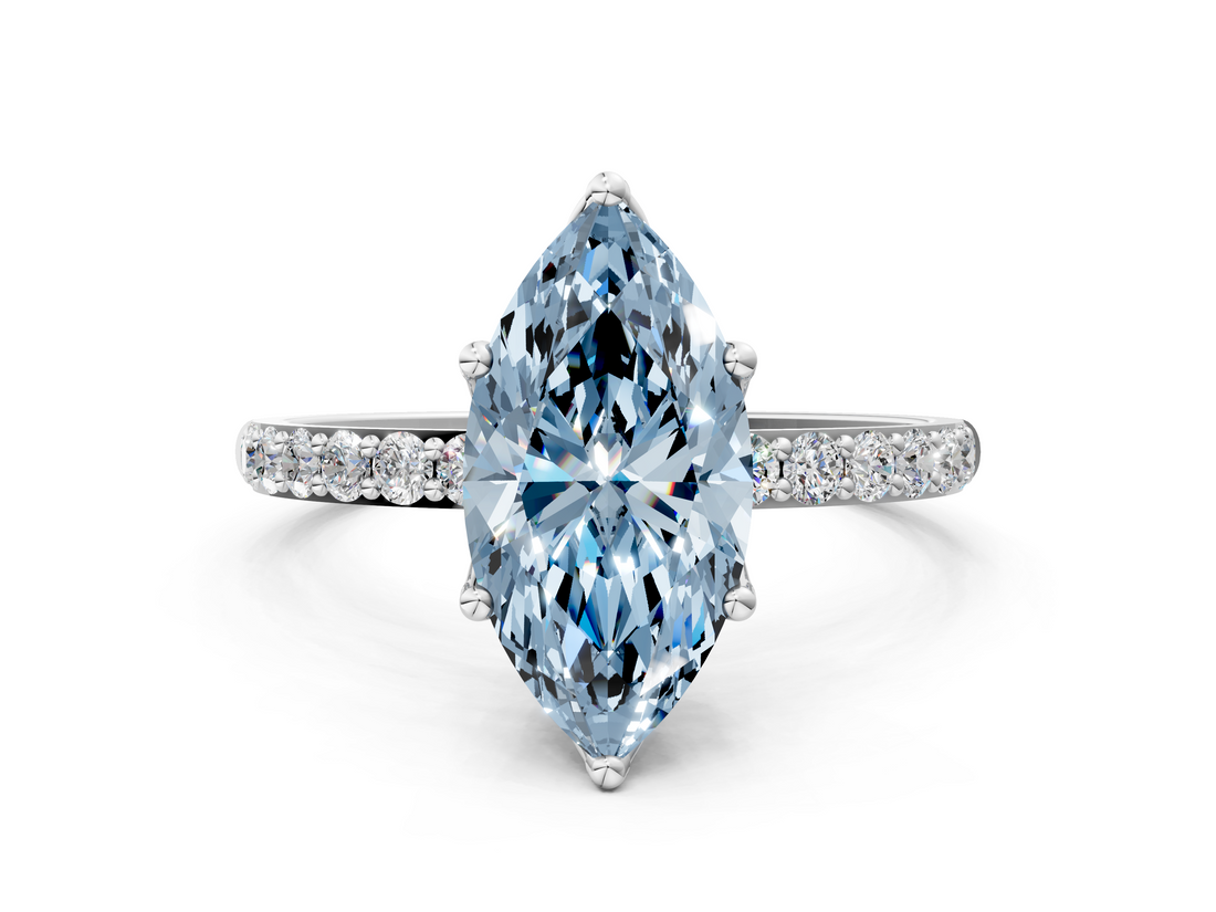 White gold Fancy Blue Marquise  Solitaire Pavé Diamond Engagement Ring with Four-Prong Setting_21