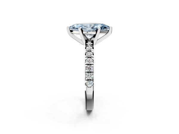 White gold Fancy Blue Marquise  Solitaire Pave Diamond Engagement Ring with Four-Prong Setting