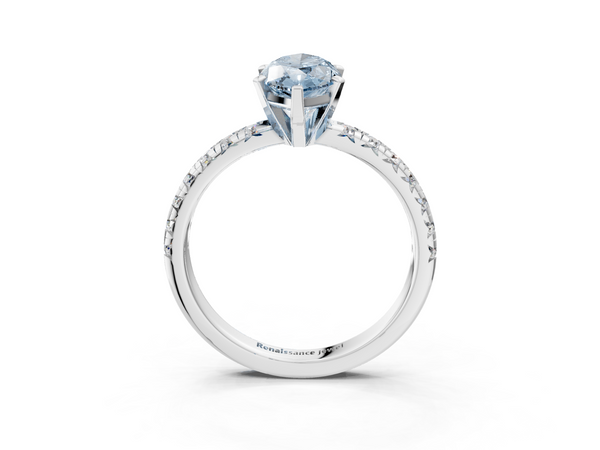 White gold Fancy Blue Marquise  Solitaire Pave Diamond Engagement Ring with Four-Prong Setting