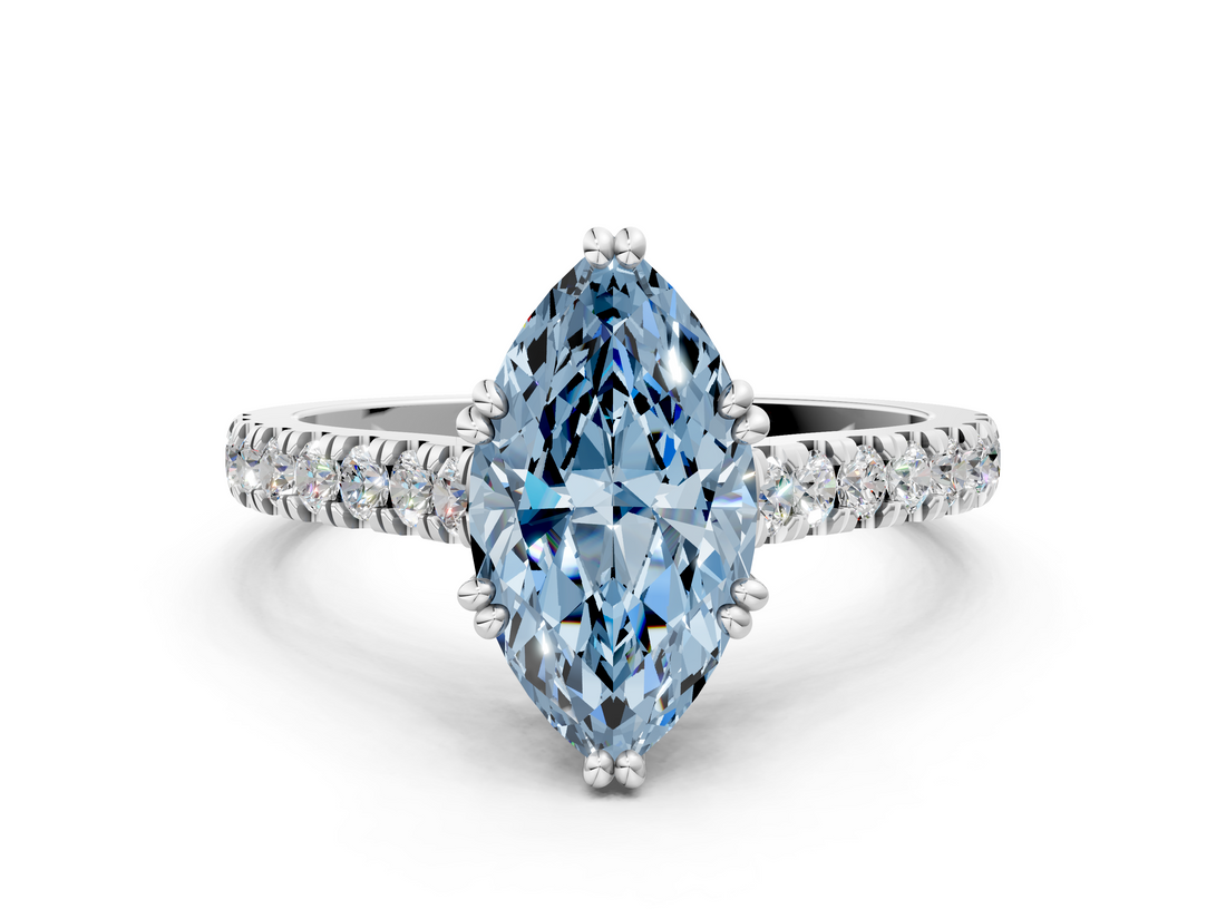White gold Fancy Blue Marquise  Solitaire Pave Diamond Engagement Ring with Prong Setting_17