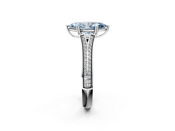 White gold Fancy Blue Marquise Cut Diamond Split Shank Engagement Ring with Pavé Band