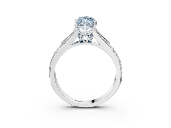 White gold Fancy Blue Marquise Cut Diamond Split Shank Engagement Ring with Pavé Band