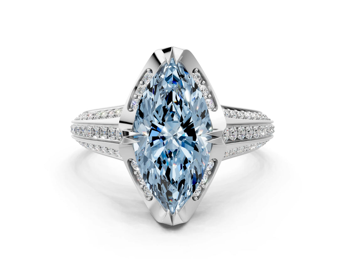 White gold Fancy Blue Marquise  Solitaire Pave Split Shank Ring with Four-Prong Setting_105