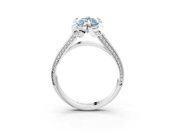 White gold Fancy Blue Marquise  Solitaire Pave Split Shank Ring with Four-Prong Setting