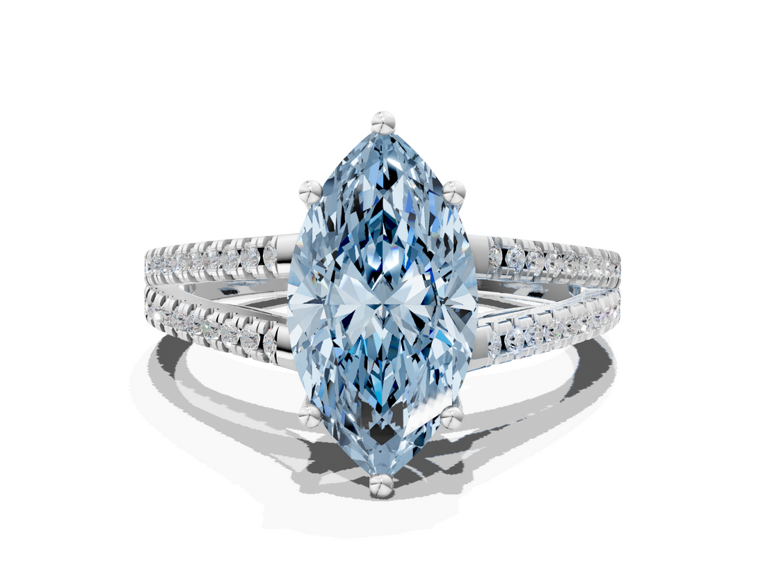 White gold Fancy Blue Marquise  Solitaire Split Shank Pavé Diamond Engagement Ring_301