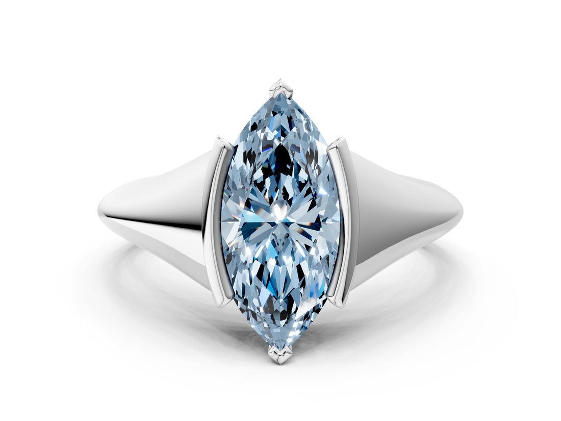 White gold Fancy Blue Marquise  Solitaire Tension Set Diamond Ring_20