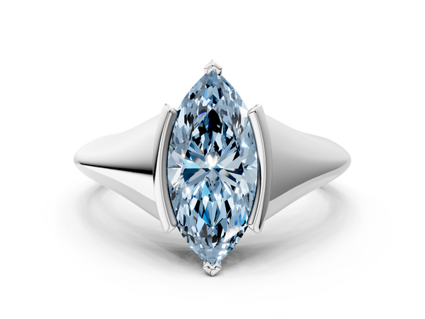 Platinum Fancy Blue Marquise  Solitaire Tension Set Diamond Ring