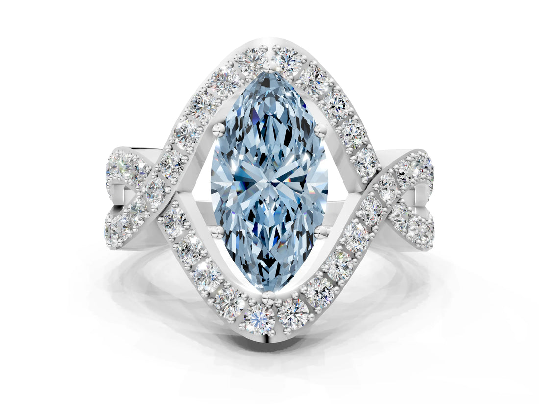 White gold Fancy Blue Marquise  Solitaire Twist Band Pavé Diamond Engagement Ring_32