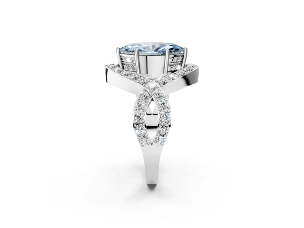 Platinum Fancy Blue Marquise  Solitaire Twist Band Pavé Diamond Engagement Ring
