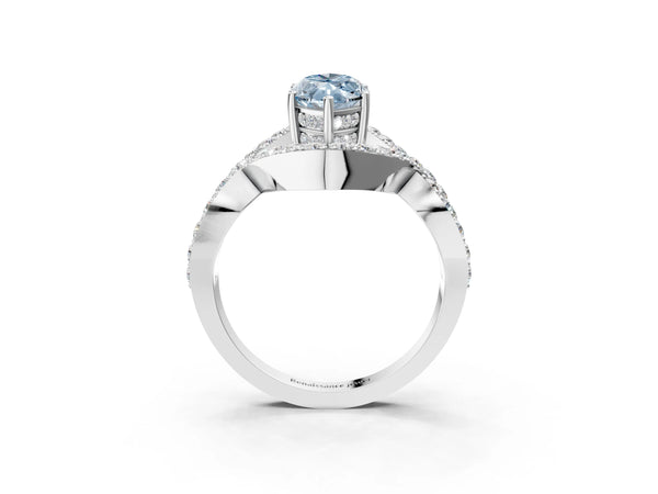 Platinum Fancy Blue Marquise  Solitaire Twist Band Pavé Diamond Engagement Ring