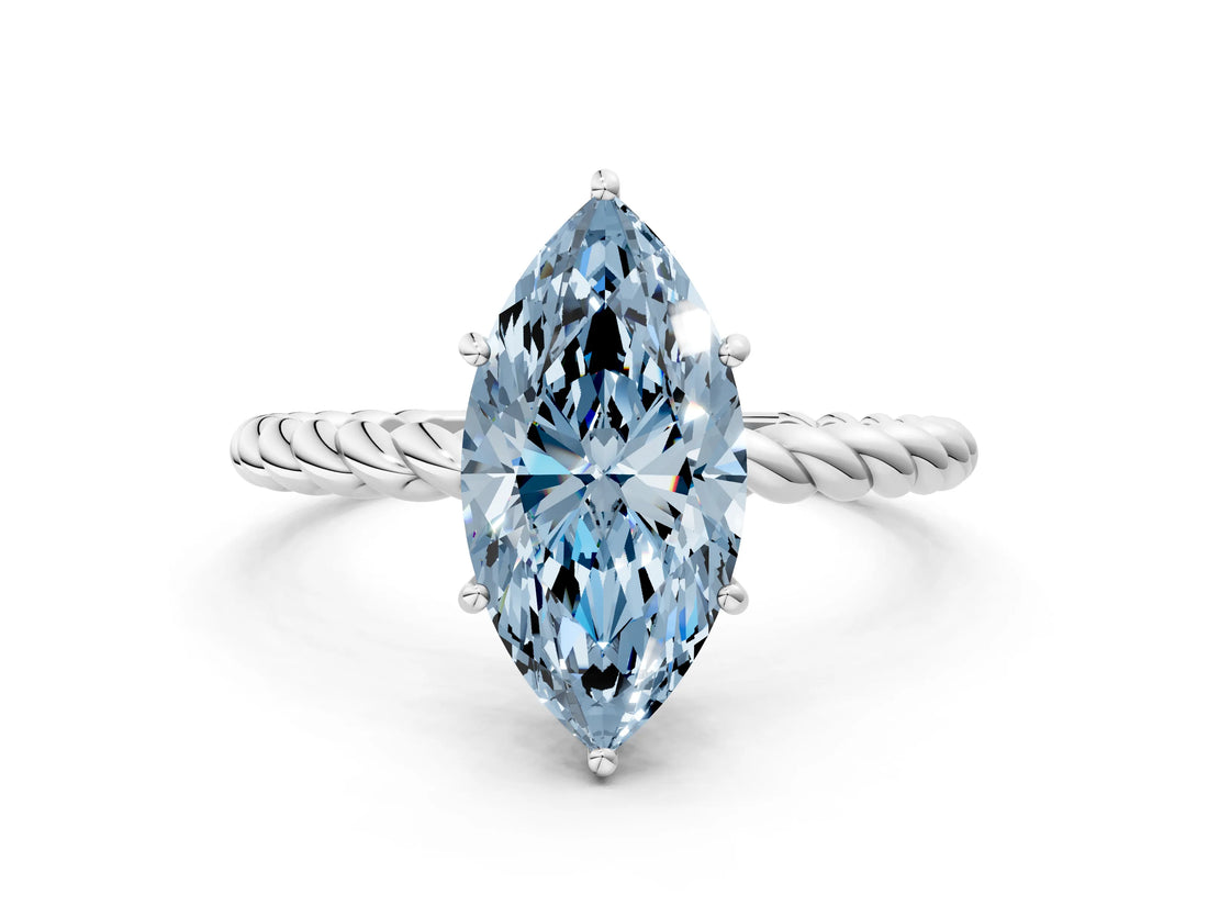 White gold Fancy Blue Marquise  Solitaire Twist Band Ring with Four-Prong Setting_158