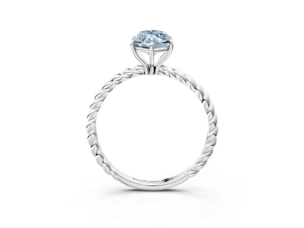 Platinum Fancy Blue Marquise  Solitaire Twist Band Ring with Four-Prong Setting